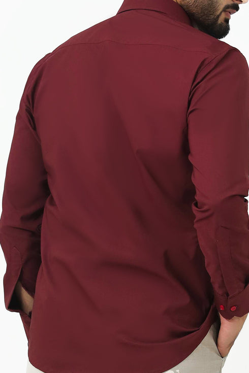 Veshbhoshaa Bluebird Men'S Maroon Cotton Lycra Formal Shirt